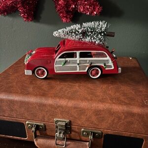 Vintage Red Holiday Car with Christmas Tree